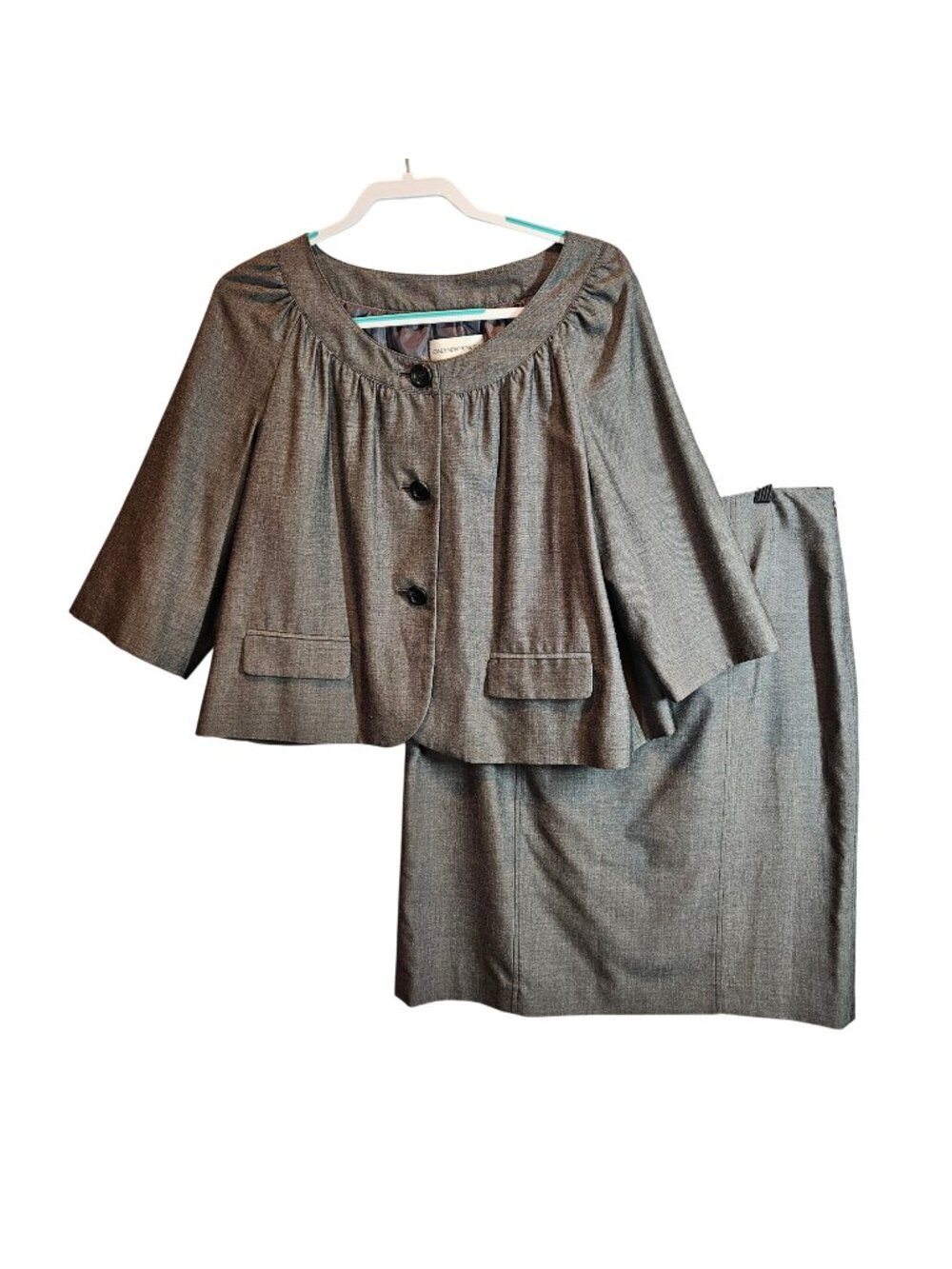 Jones New York Womens 14 Gray 2-Piece Suit Set Jacket Pencil Skirt career formal